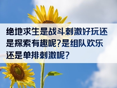 绝地求生是战斗刺激好玩还是探索有趣呢？是组队欢乐还是单排刺激呢？