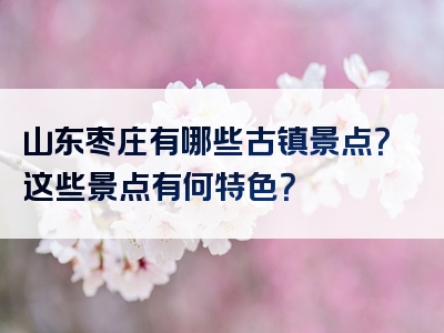 山东枣庄有哪些古镇景点？这些景点有何特色？