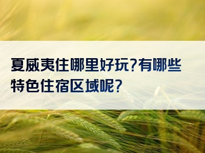 夏威夷住哪里好玩？有哪些特色住宿区域呢？