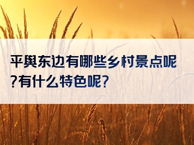 平舆东边有哪些乡村景点呢？有什么特色呢？