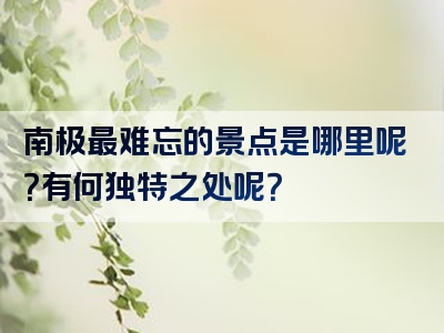 南极最难忘的景点是哪里呢？有何独特之处呢？