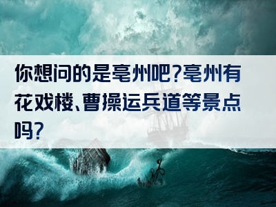 你想问的是亳州吧？亳州有花戏楼、曹操运兵道等景点吗？