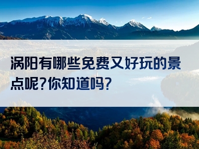 涡阳有哪些免费又好玩的景点呢？你知道吗？