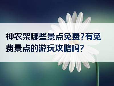 神农架哪些景点免费？有免费景点的游玩攻略吗？