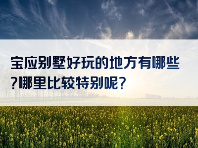 宝应别墅好玩的地方有哪些？哪里比较特别呢？