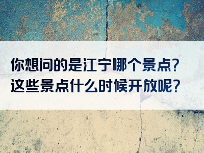 你想问的是江宁哪个景点？这些景点什么时候开放呢？