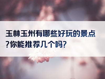 玉林玉州有哪些好玩的景点？你能推荐几个吗？