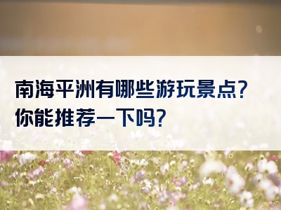 南海平洲有哪些游玩景点？你能推荐一下吗？