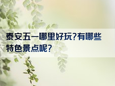 泰安五一哪里好玩？有哪些特色景点呢？