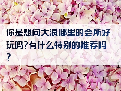 你是想问大浪哪里的会所好玩吗？有什么特别的推荐吗？