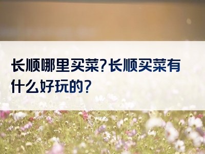 长顺哪里买菜？长顺买菜有什么好玩的？