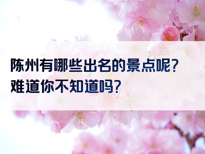 陈州有哪些出名的景点呢？难道你不知道吗？