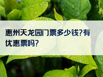 惠州天龙园门票多少钱？有优惠票吗？