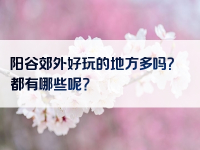 阳谷郊外好玩的地方多吗？都有哪些呢？