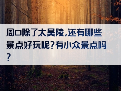 周口除了太昊陵，还有哪些景点好玩呢？有小众景点吗？