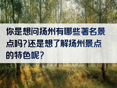 你是想问扬州有哪些著名景点吗？还是想了解扬州景点的特色呢？