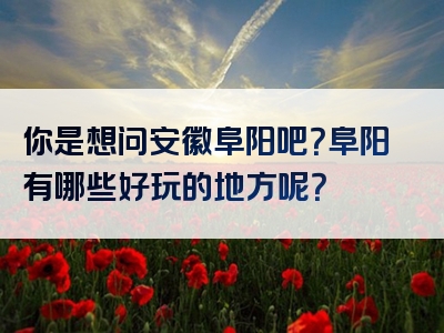 你是想问安徽阜阳吧？阜阳有哪些好玩的地方呢？