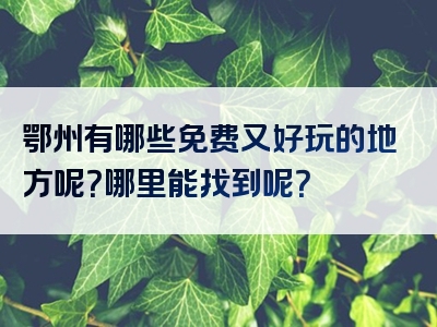 鄂州有哪些免费又好玩的地方呢？哪里能找到呢？