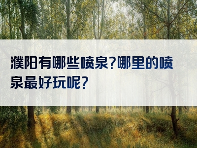 濮阳有哪些喷泉？哪里的喷泉最好玩呢？