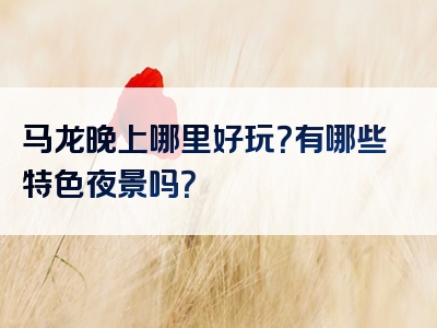 马龙晚上哪里好玩？有哪些特色夜景吗？