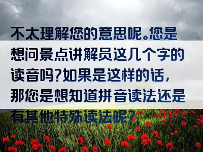 不太理解您的意思呢。您是想问景点讲解员这几个字的读音吗？如果是这样的话，那您是想知道拼音读法还是有其他特殊读法呢？