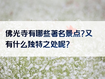 佛光寺有哪些著名景点？又有什么独特之处呢？