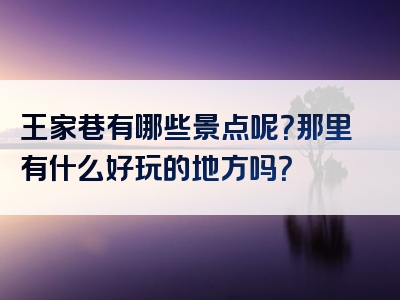 王家巷有哪些景点呢？那里有什么好玩的地方吗？