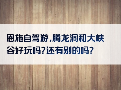 恩施自驾游，腾龙洞和大峡谷好玩吗？还有别的吗？