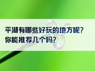 平湖有哪些好玩的地方呢？你能推荐几个吗？