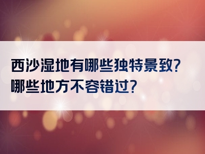 西沙湿地有哪些独特景致？哪些地方不容错过？