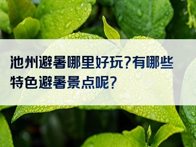 池州避暑哪里好玩？有哪些特色避暑景点呢？