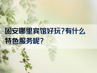 固安哪里宾馆好玩？有什么特色服务呢？