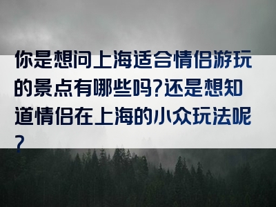 你是想问上海适合情侣游玩的景点有哪些吗？还是想知道情侣在上海的小众玩法呢？