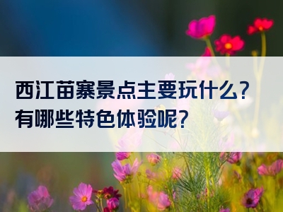 西江苗寨景点主要玩什么？有哪些特色体验呢？