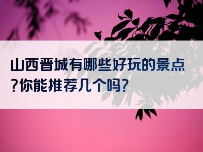 山西晋城有哪些好玩的景点？你能推荐几个吗？
