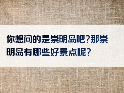 你想问的是崇明岛吧？那崇明岛有哪些好景点呢？