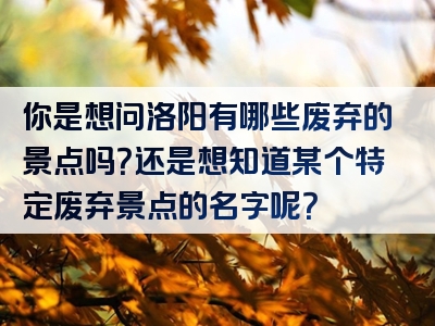 你是想问洛阳有哪些废弃的景点吗？还是想知道某个特定废弃景点的名字呢？