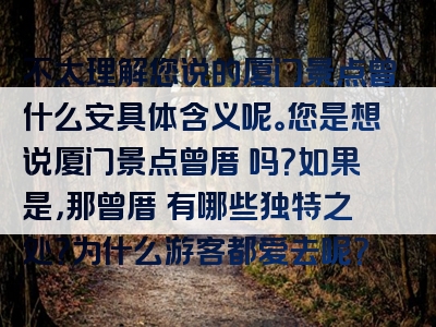 不太理解您说的厦门景点曾什么安具体含义呢。您是想说厦门景点曾厝垵吗？如果是，那曾厝垵有哪些独特之处？为什么游客都爱去呢？