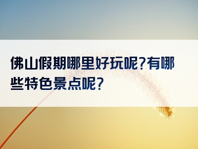 佛山假期哪里好玩呢？有哪些特色景点呢？