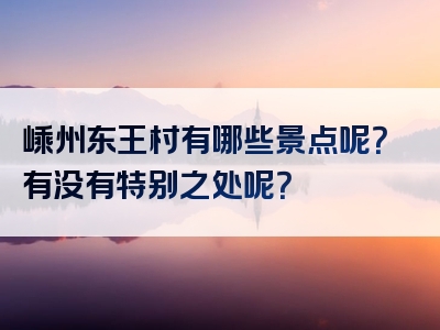 嵊州东王村有哪些景点呢？有没有特别之处呢？