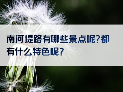 南河堤路有哪些景点呢？都有什么特色呢？